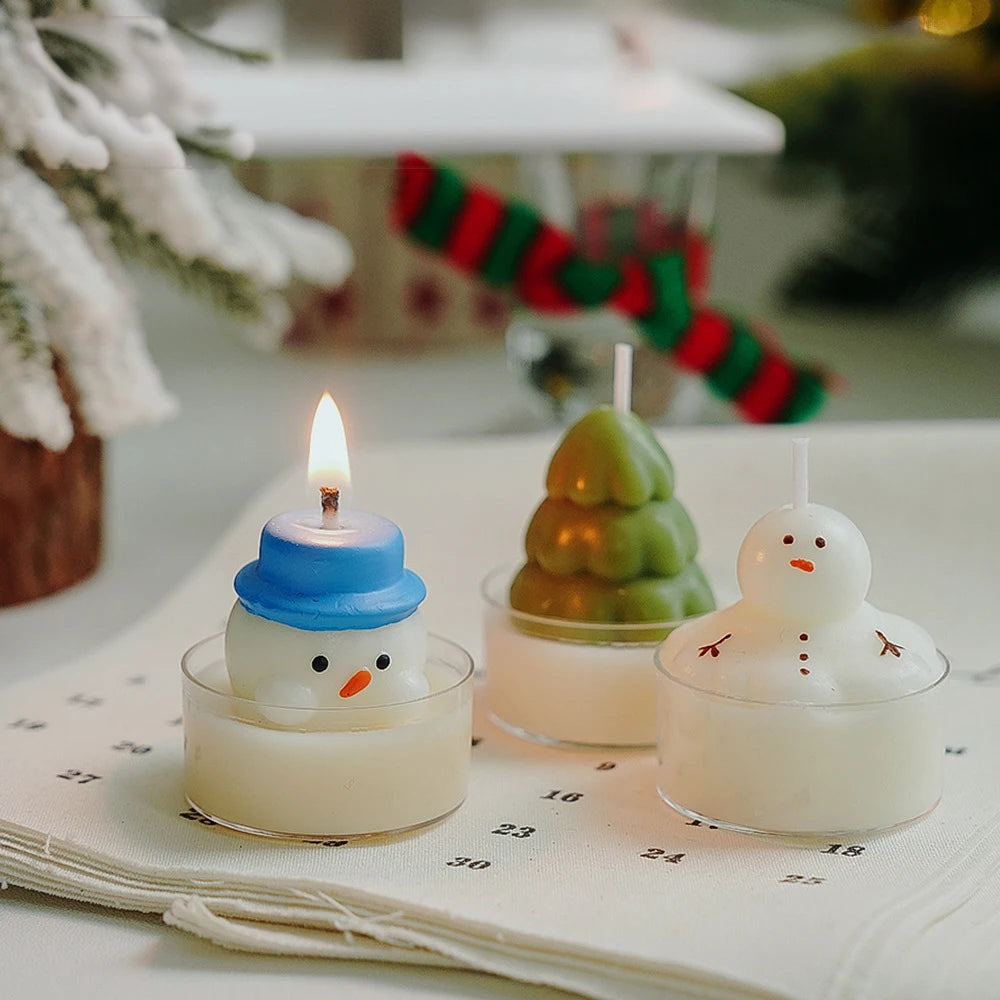 Christmas Tree Tea Candle Snowman Santa Claus Shape Flame Aromatherapy Candle Holiday Party Decorative Candles Photo Props