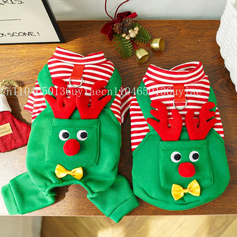 2026 New Christmas Pet Dogs Cats Coats Dress Up Costume Elk Pocket Sweatshirt Puppy Kitten Vest Xmas Warmer Pets Clothes