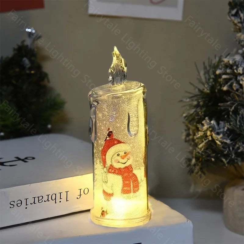 1/4/8PCS Transparent Electronic Candle Built in Printed LED Simulation Flameless for Christmas Decoration Ambient Lighting