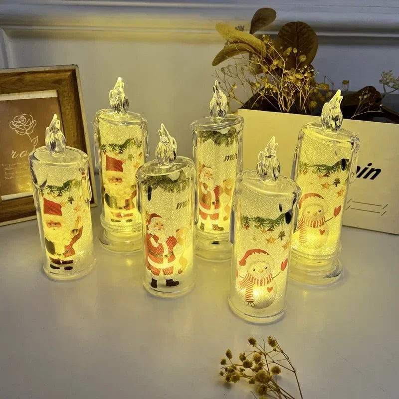 1/4/8PCS Transparent Electronic Candle Built in Printed LED Simulation Flameless for Christmas Decoration Ambient Lighting