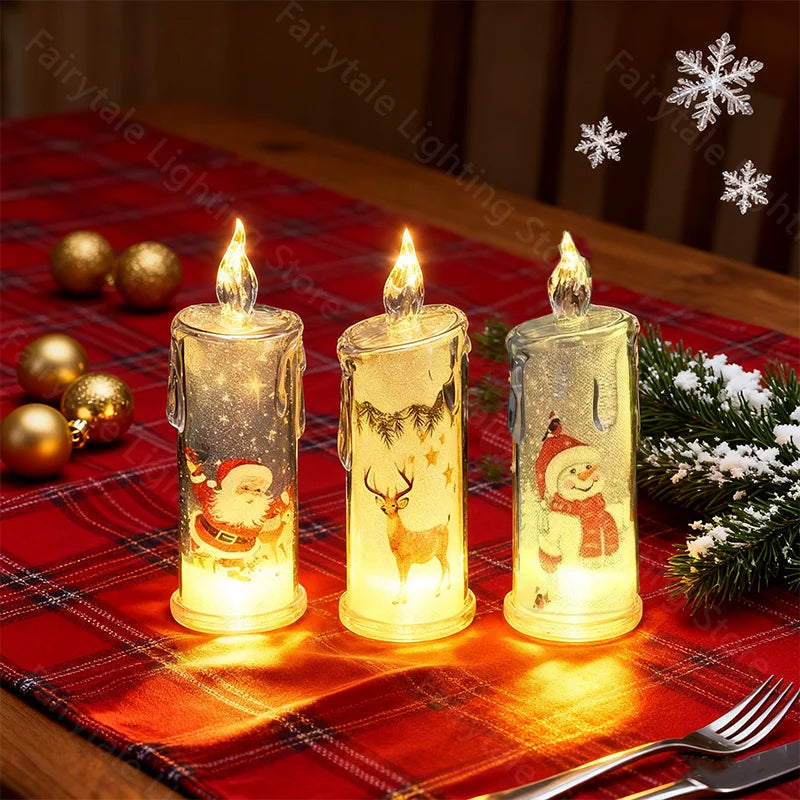 1/4/8PCS Transparent Electronic Candle Built in Printed LED Simulation Flameless for Christmas Decoration Ambient Lighting
