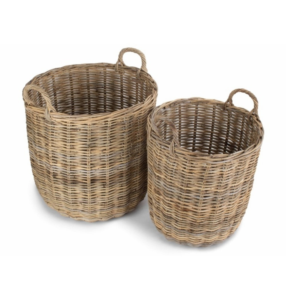 Tall Round Fireside Grey Rattan Log Basket