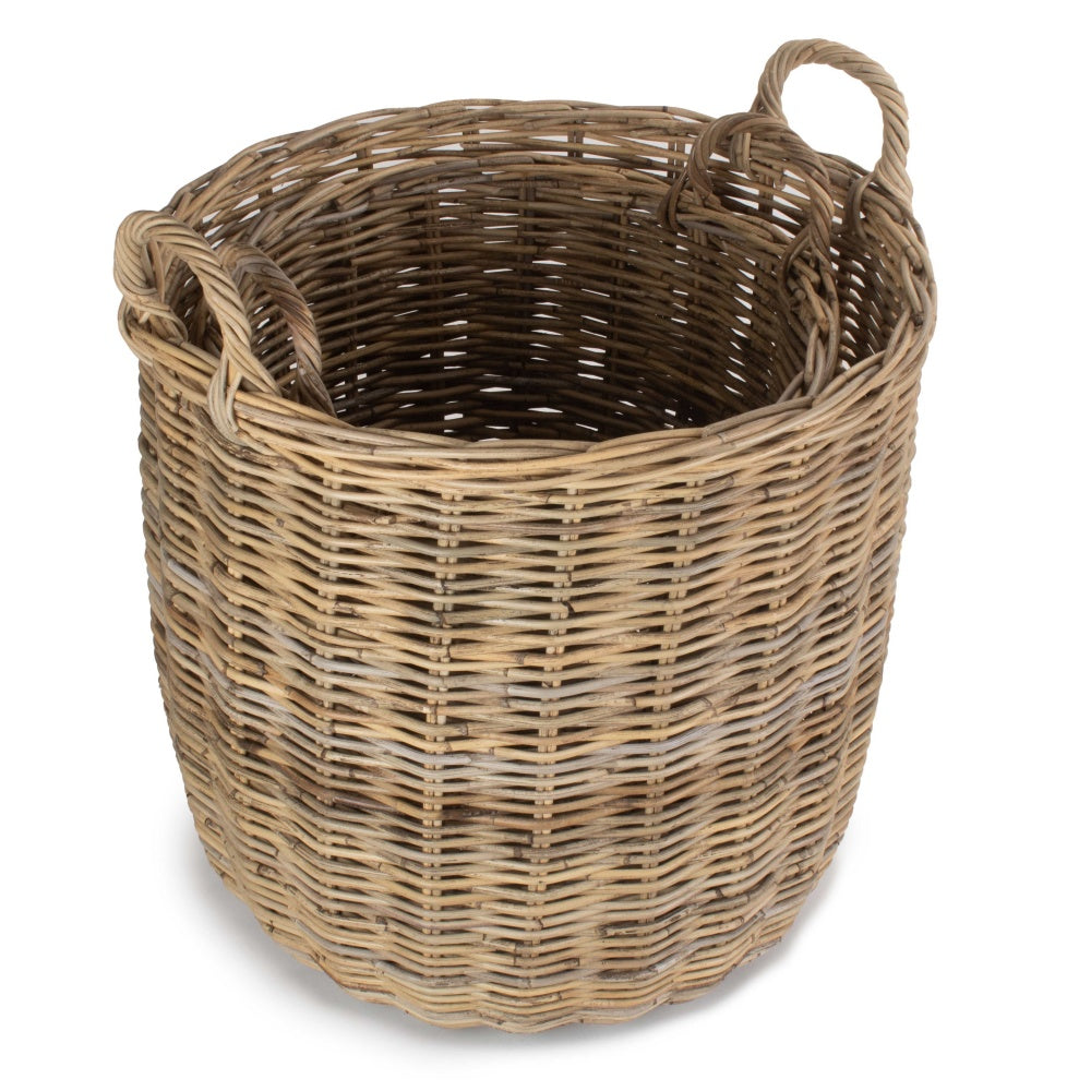 Tall Round Fireside Grey Rattan Log Basket