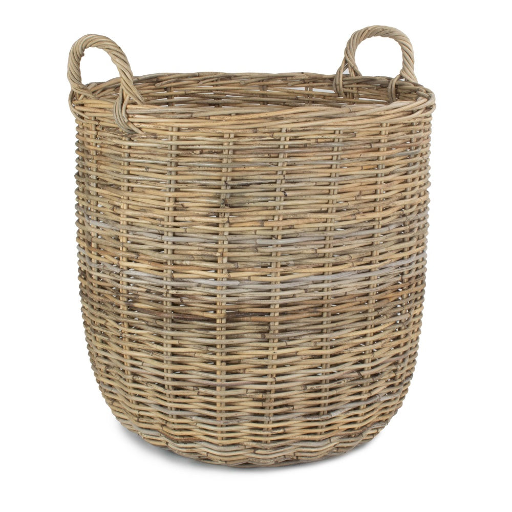 Tall Round Fireside Grey Rattan Log Basket