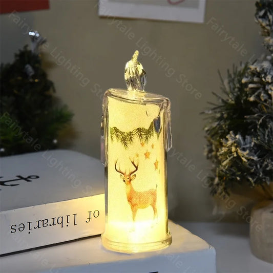 1/4/8PCS Transparent Electronic Candle Built in Printed LED Simulation Flameless for Christmas Decoration Ambient Lighting