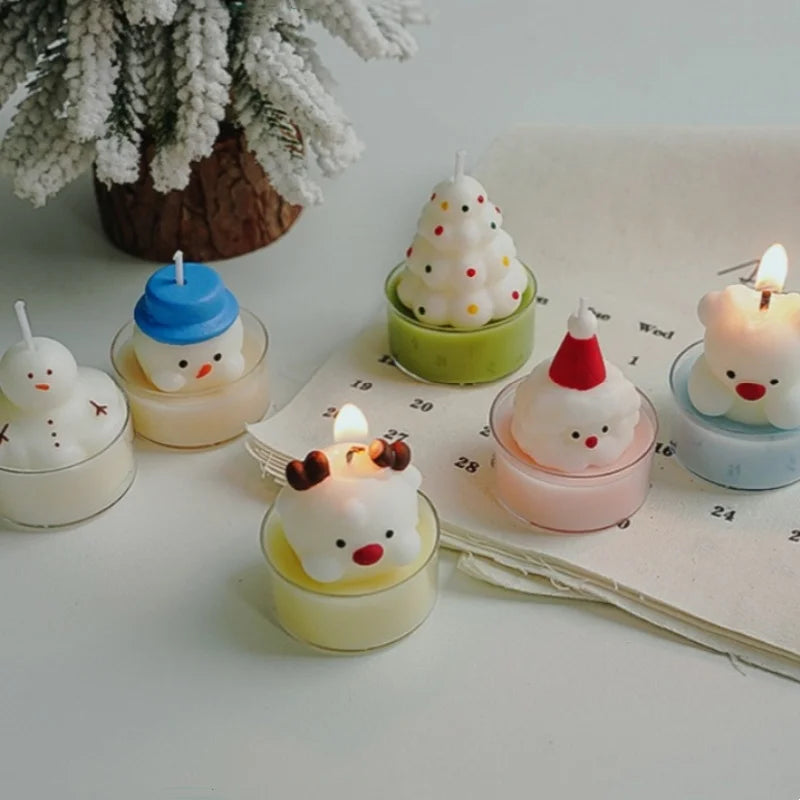 Christmas Tree Tea Candle Snowman Santa Claus Shape Flame Aromatherapy Candle Holiday Party Decorative Candles Photo Props