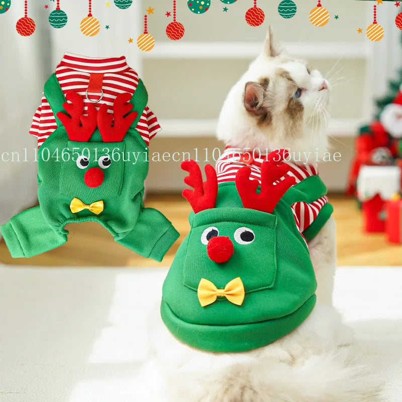 2026 New Christmas Pet Dogs Cats Coats Dress Up Costume Elk Pocket Sweatshirt Puppy Kitten Vest Xmas Warmer Pets Clothes